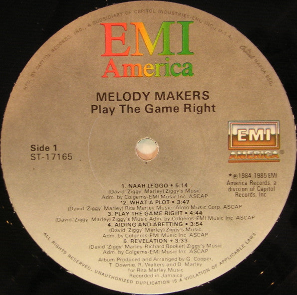 Melody Makers* Featuring Ziggy Marley : Play The Game Right (LP, Album, Jac)