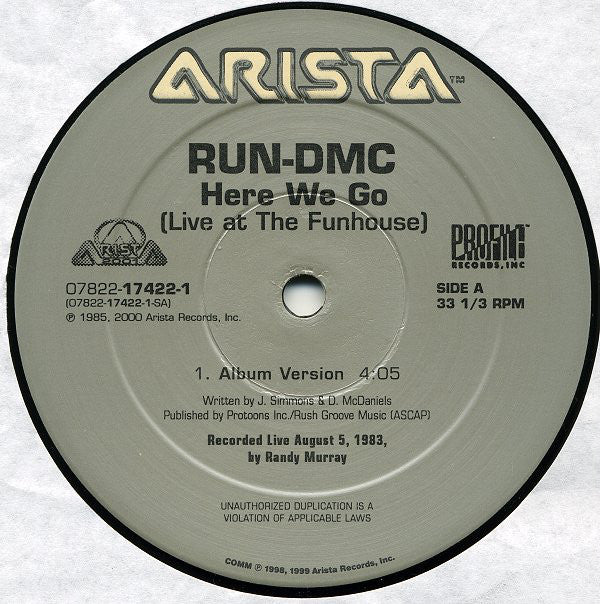 Run DMC* : Here We Go (Live At The Funhouse) (12", Maxi)