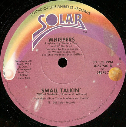 The Whispers : Tonight / Small Talkin' (12")