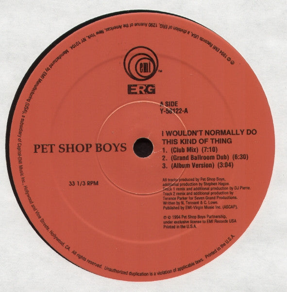 Pet Shop Boys : I Wouldn't Normally Do This Kind Of Thing (12")