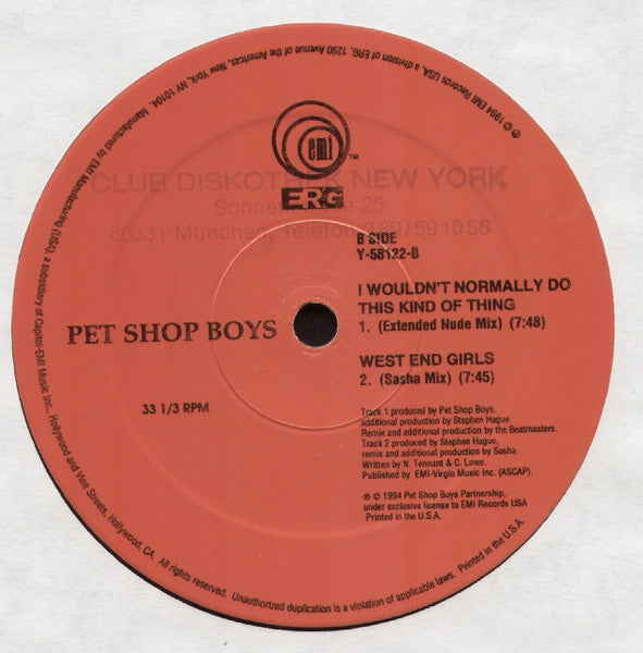 Pet Shop Boys : I Wouldn't Normally Do This Kind Of Thing (12")