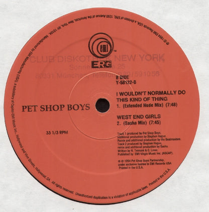 Pet Shop Boys : I Wouldn't Normally Do This Kind Of Thing (12")