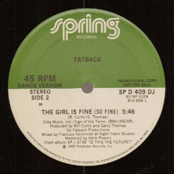 The Fatback Band : The Girl Is Fine (So Fine) (12", Promo)