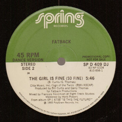The Fatback Band : The Girl Is Fine (So Fine) (12", Promo)