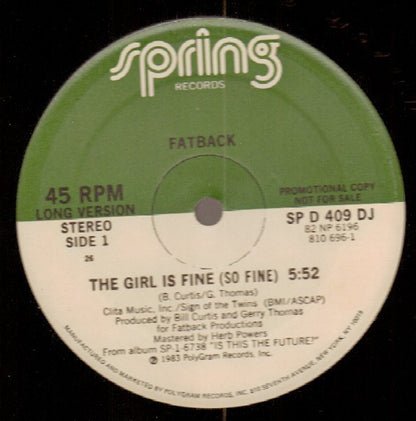 The Fatback Band : The Girl Is Fine (So Fine) (12", Promo)