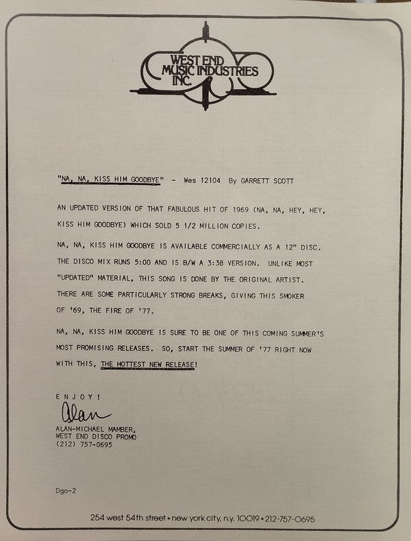 Garrett Scott : Na Na Kiss Him Goodbye (12", Promo)