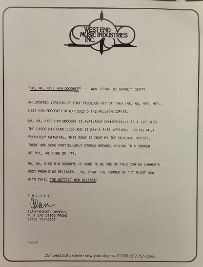Garrett Scott : Na Na Kiss Him Goodbye (12", Promo)