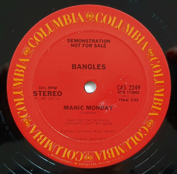 Bangles : Manic Monday (12", Single, Promo)