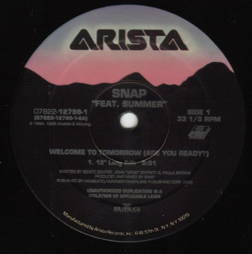 Snap! Feat. Summer : Welcome To Tomorrow (Are You Ready?) (12")
