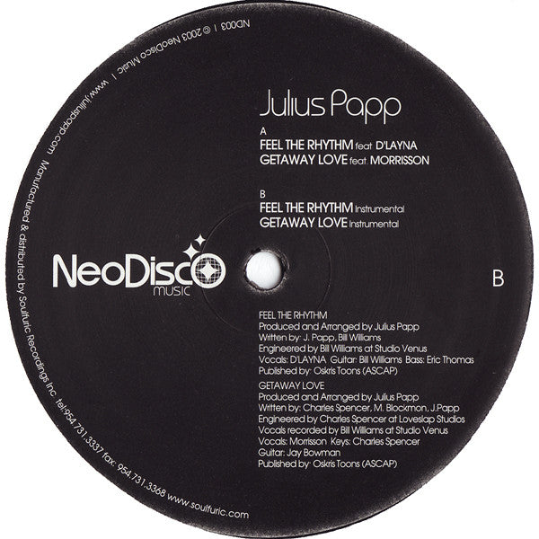 Julius Papp : Feel The Rhythm / Getaway Love (12")