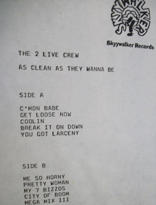 The 2 Live Crew : As Clean As They Wanna Be (LP, Album, TP)