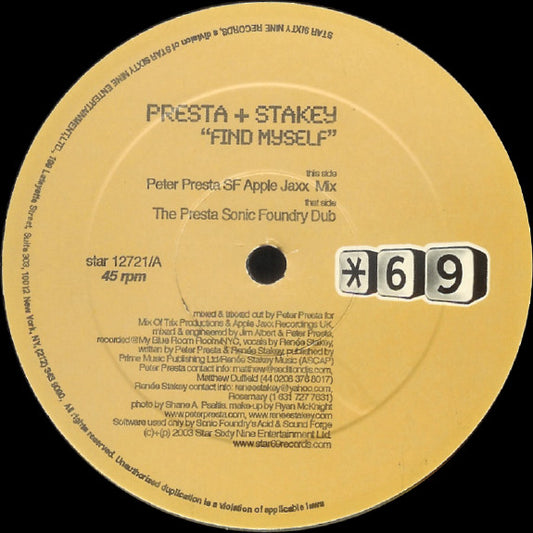 Peter Presta + Renée Stakey : Find Myself (12")