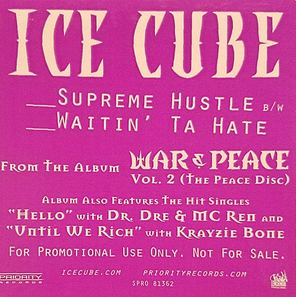 Ice Cube : Supreme Hustle / Waitin' Ta Hate (12", Promo)