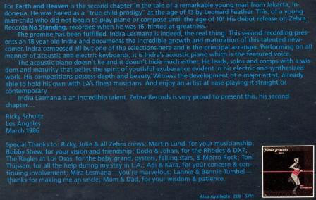 Indra Lesmana : For Earth And Heaven (LP, Album, Pin)