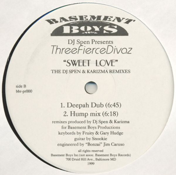 DJ Spen Presents Three Fierce Divaz* : Sweet Love (The DJ Spen & Karizma Remixes) (12", Promo)