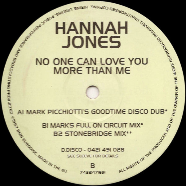 Hannah Jones : No One Can Love You More Than Me (12")