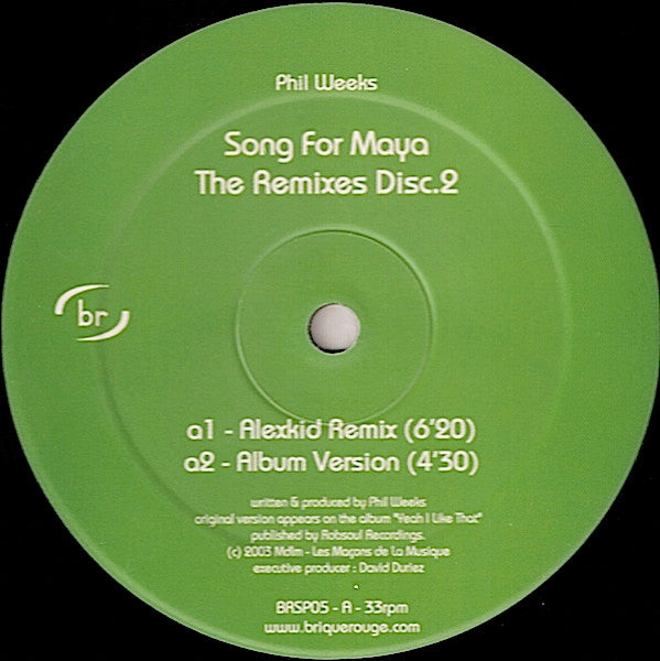 Phil Weeks : Song For Maya (The Remixes, Vol. 2) (12")