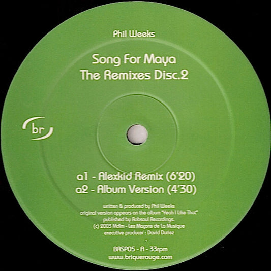 Phil Weeks : Song For Maya (The Remixes, Vol. 2) (12")