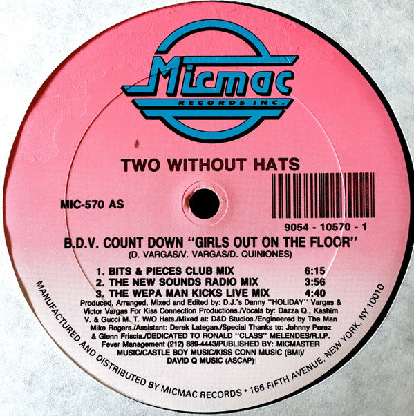 Two Without Hats : B.D.V. Count Down "Girls Out On The Floor" (12")