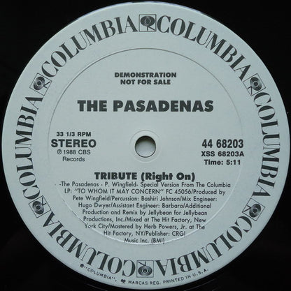 The Pasadenas : Tribute (Right On) (12", Promo)