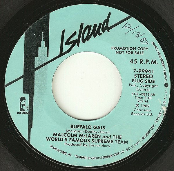 Malcolm McLaren And The World's Famous Supreme Team* : Buffalo Gals (7", Single, Promo, Styrene, AR )