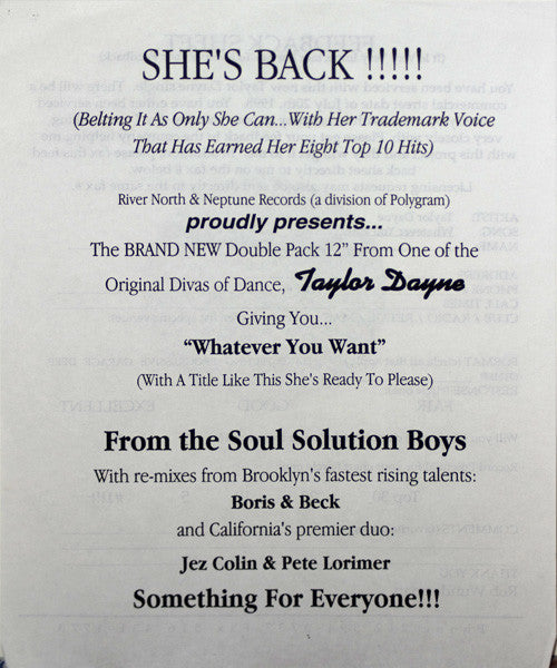 Taylor Dayne : Whatever You Want (2x12", Promo)