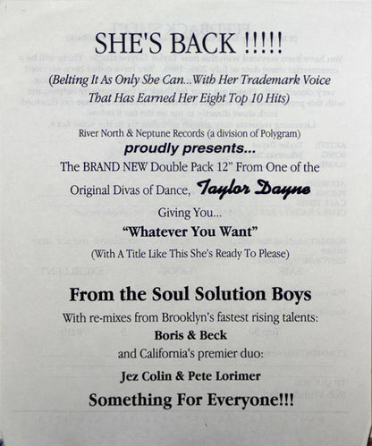 Taylor Dayne : Whatever You Want (2x12", Promo)