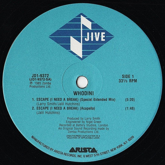 Whodini : Escape (I Need A Break) (12")