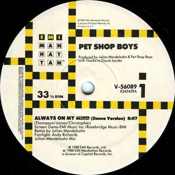 Pet Shop Boys : Always On My Mind (12", Spe)