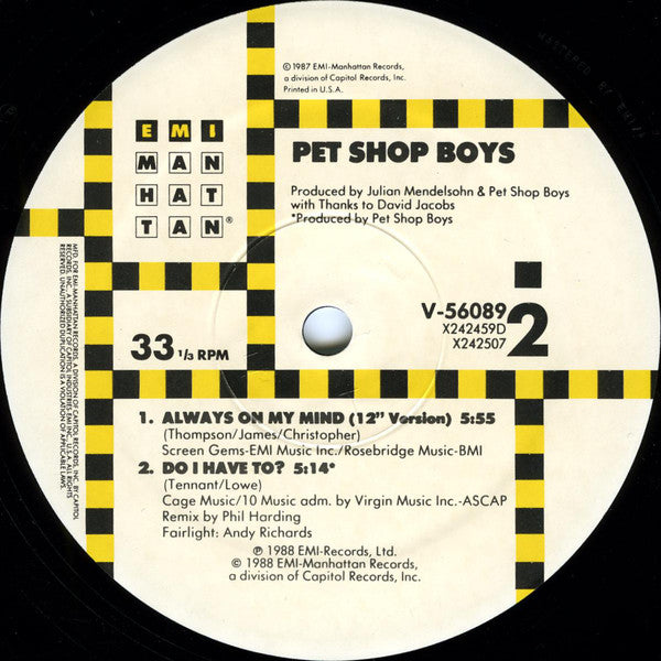 Pet Shop Boys : Always On My Mind (12", Spe)