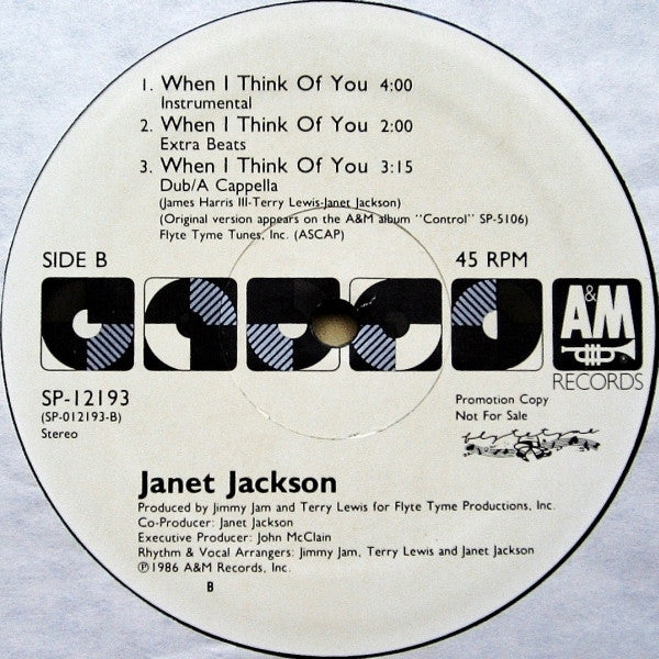Janet Jackson : When I Think Of You (Dance Remix) (12", Single, Promo)