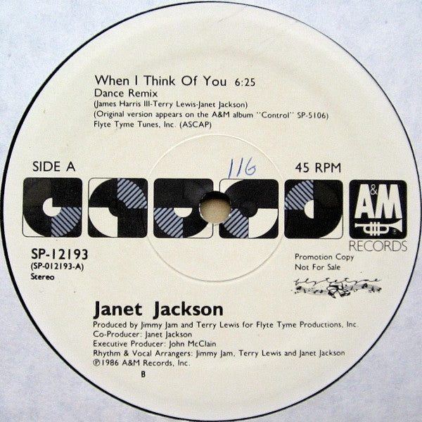 Janet Jackson : When I Think Of You (Dance Remix) (12", Single, Promo)