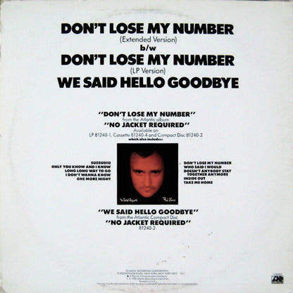 Phil Collins : Don't Lose My Number (Extended Version) (12", Single, All)