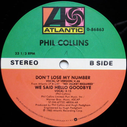 Phil Collins : Don't Lose My Number (Extended Version) (12", Single, All)
