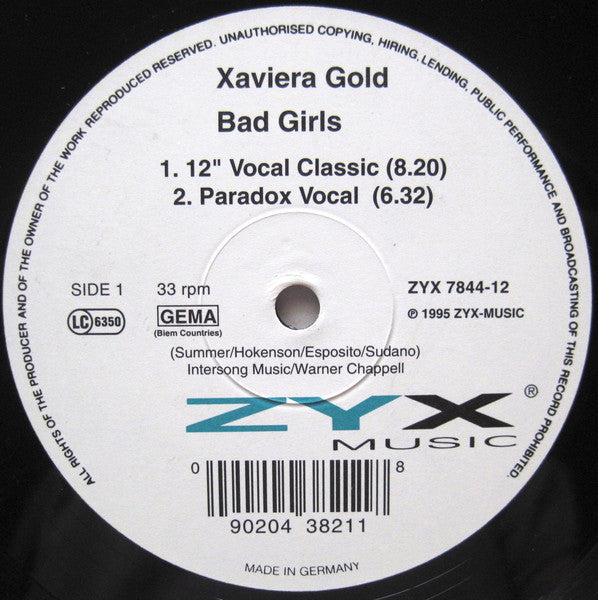 Xaviera Gold : Bad Girls (12")