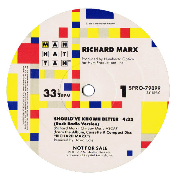 Richard Marx : Should've Known Better (12", Promo)