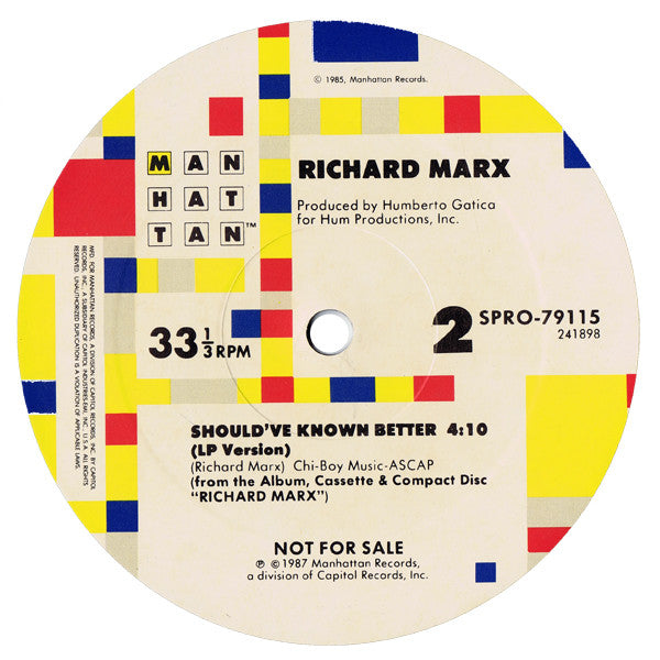 Richard Marx : Should've Known Better (12", Promo)