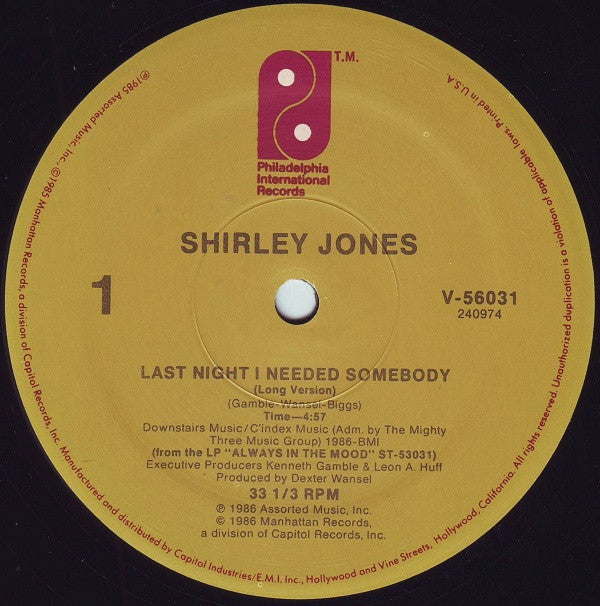 Shirley Jones : Last Night I Needed Somebody (12")