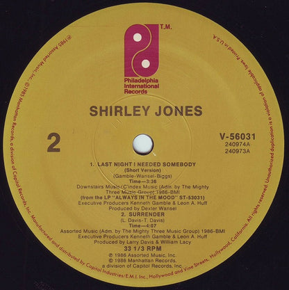 Shirley Jones : Last Night I Needed Somebody (12")