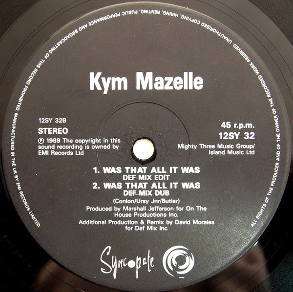 Kym Mazelle : Was That All It Was (12", Single)
