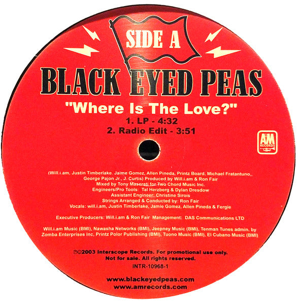 Black Eyed Peas : Where Is The Love? (12", Promo)