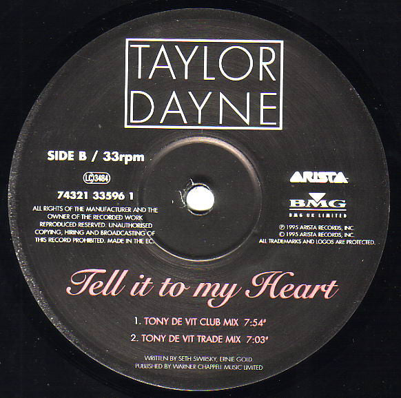 Taylor Dayne : Tell It To My Heart (12")