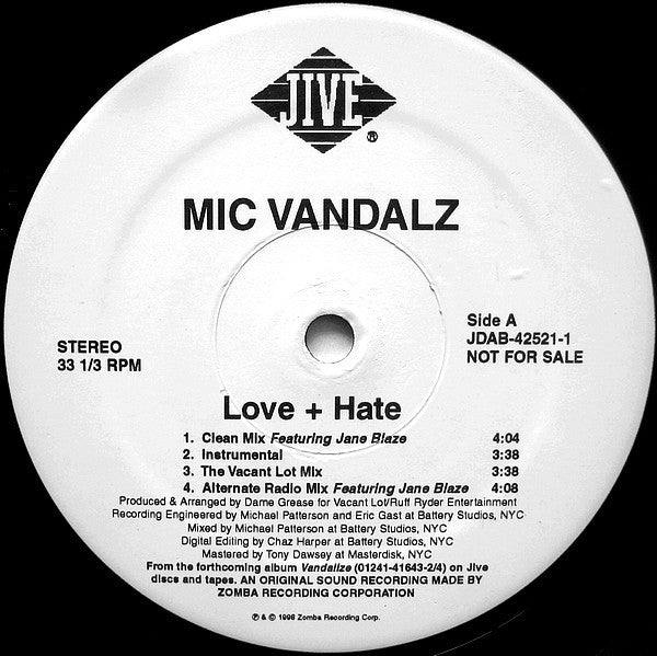 Mic Vandalz : Love + Hate / Feel The Rush (12", Promo)