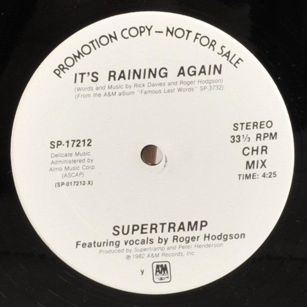 Supertramp : It's Raining Again (12", Promo)