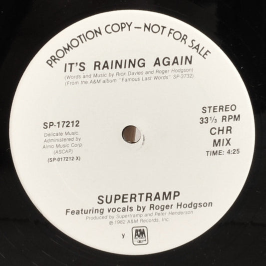 Supertramp : It's Raining Again (12", Promo)