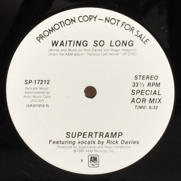 Supertramp : It's Raining Again (12", Promo)