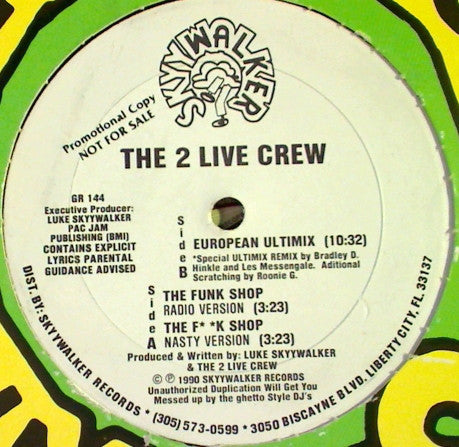 The 2 Live Crew : The Funk Shop (12", Promo)