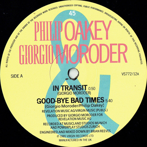 Philip Oakey & Giorgio Moroder : Good-Bye Bad Times (12", Single)