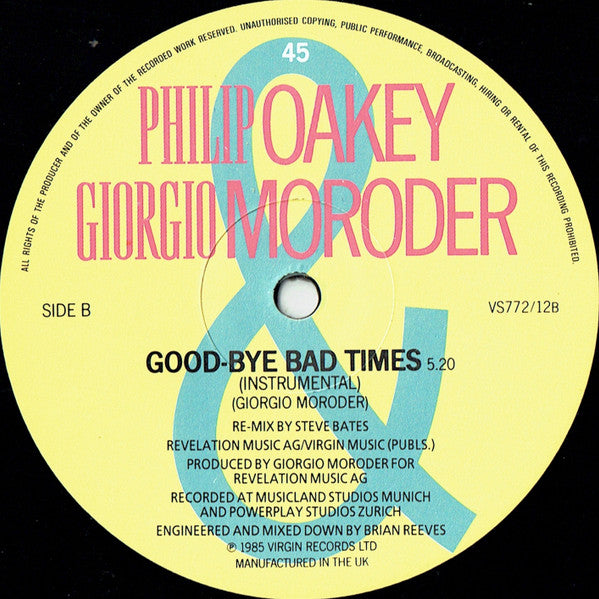 Philip Oakey & Giorgio Moroder : Good-Bye Bad Times (12", Single)