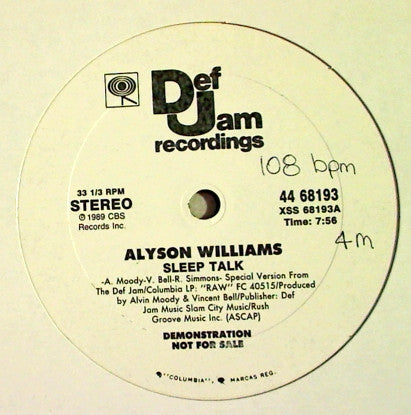 Alyson Williams : Sleep Talk (12", Promo)